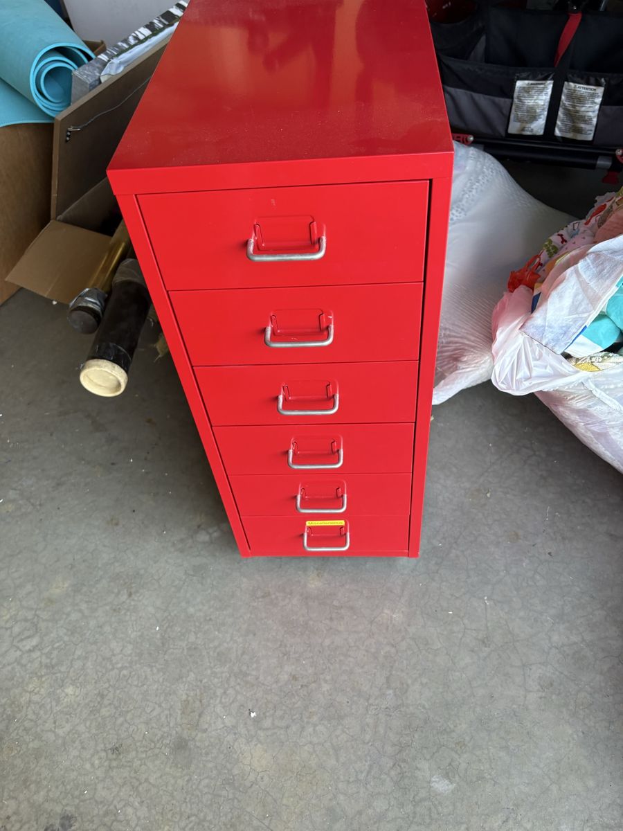 Red Metal 6-Drawer Cabinet Storage Unit