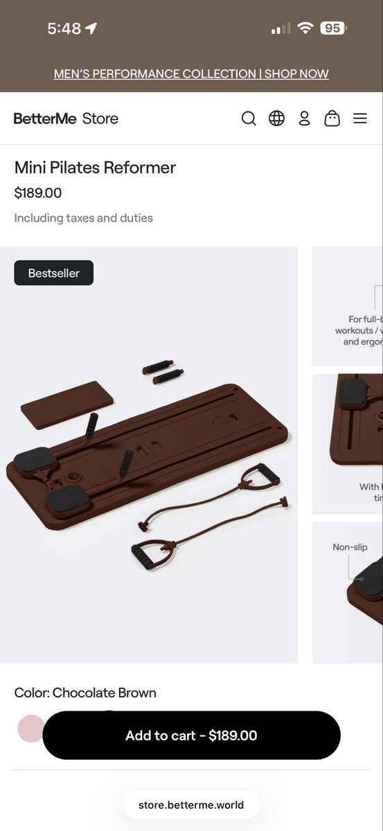BetterMe Mini Pilates Reformer - Chocolate Brown, Compact & Portable for Full-Body Workouts