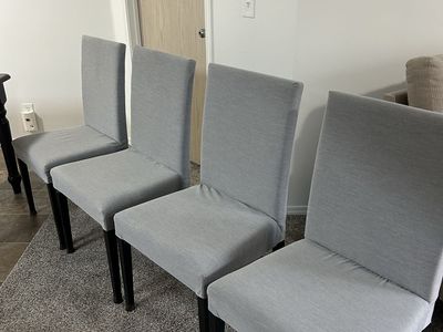 Set of 4 Grey Upholstered Dining Chairs (free table if wanted)