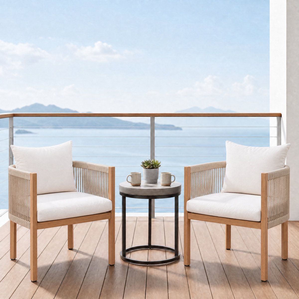 Woven Rope Patio Dining Armchairs Set of 2
