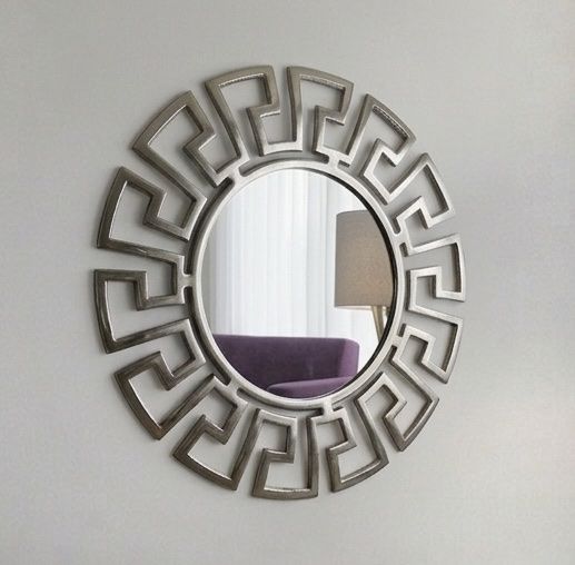 Ellen Exports India 30” Greek Motif Round Aluminum Metal Wall Mirror