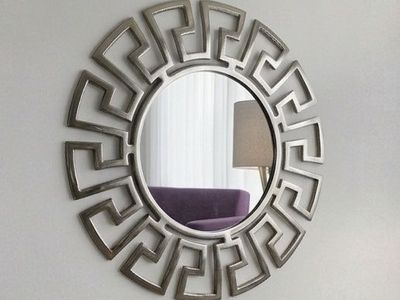 Ellen Exports India 30” Greek Motif Round Aluminum Metal Wall Mirror