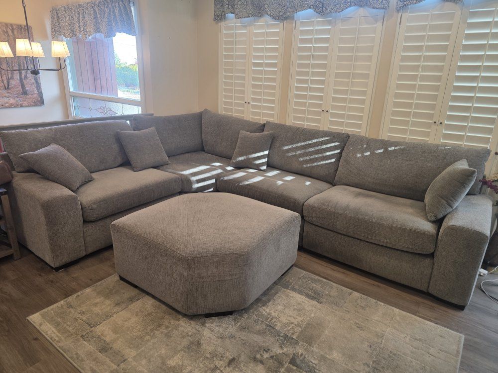 Large 3 piece Gray Sectional Sofa with Matching Ottoman