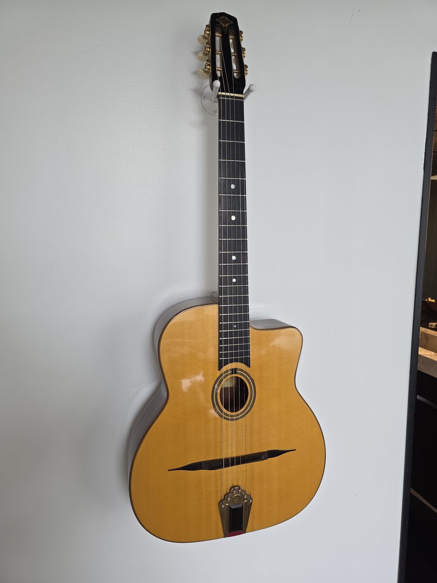 Gypsy Jazz Manouche Guitar by Geronimo Mateos - "Jazz A", Selmer style with case, pickup, humidity bluetooth tracker