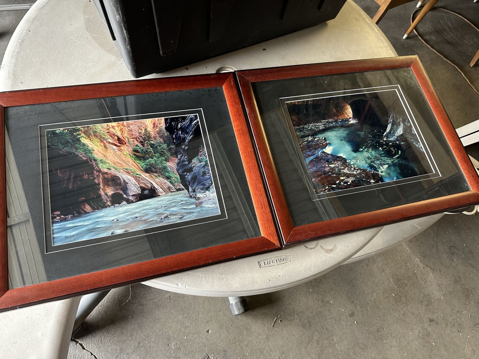 Beautiful Framed Art Signature Unknown Water Caves Mountains Rocks