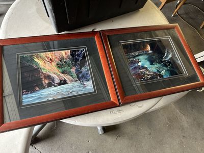 Beautiful Framed Art Signature Unknown Water Caves Mountains Rocks