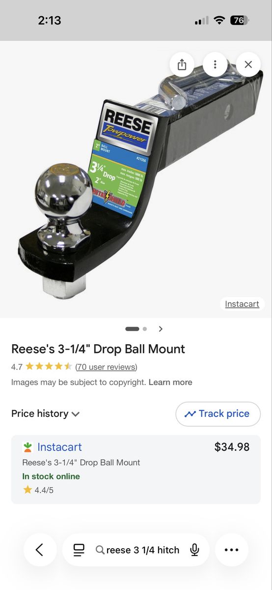 Reese Towpower 3-1/4" Drop Ball Mount Trailer Hitch Assembly (#21556)