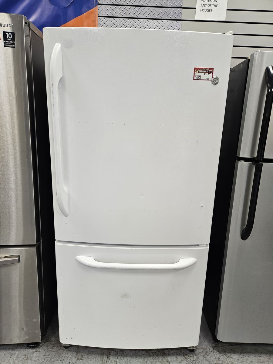 GE Appliances White Bottom Freezer Refrigerator - Used, Good Condition