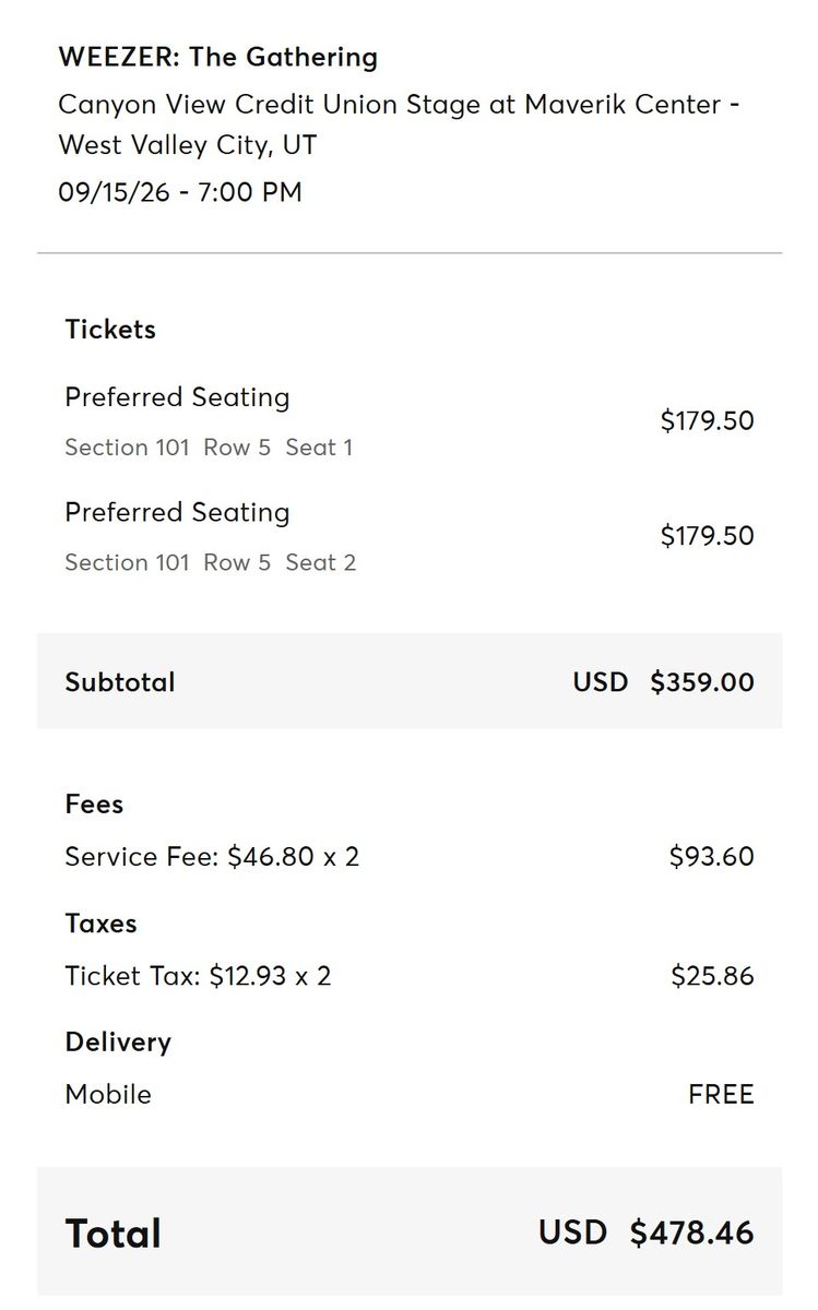 Weezer The Gathering Tour - Preferred Seating Tickets AT COST (NO MARKUP)