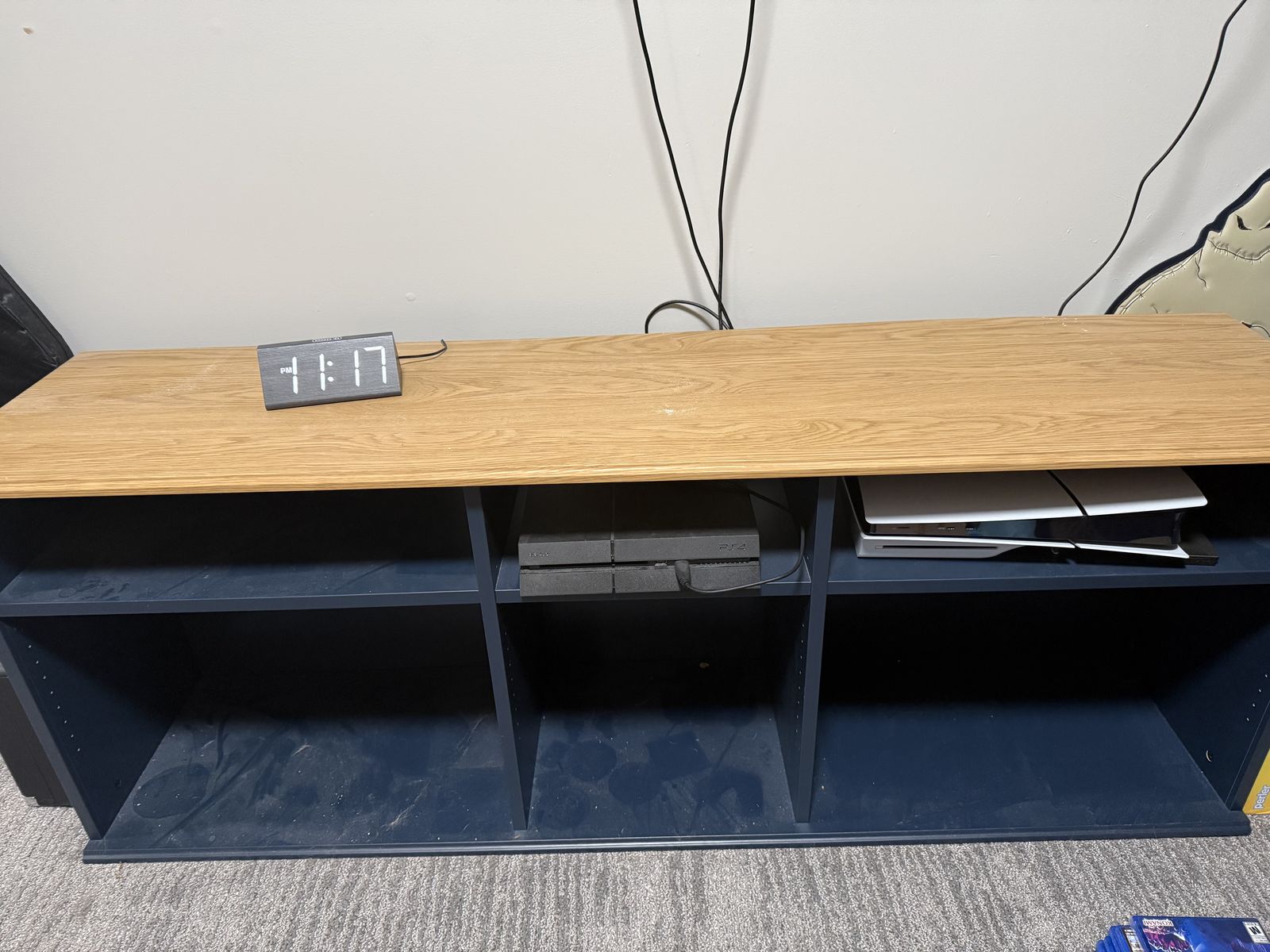 Modern TV Stand Media Console and side table with Wood-Grain Top and Open Shelving