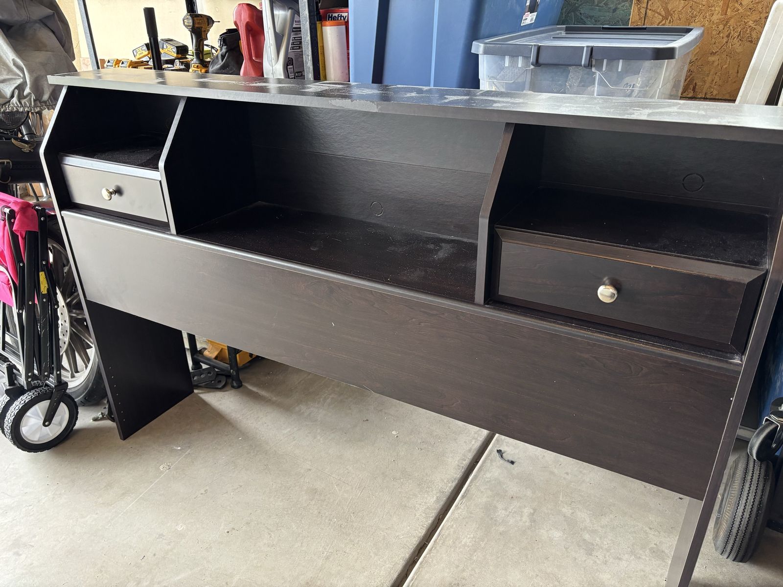 Full Size Headboard with Shelves and Drawers