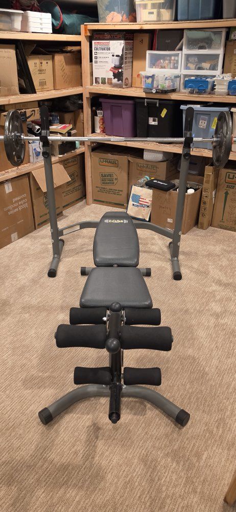 Weight Bench with Leg Developer and Barbell Rack