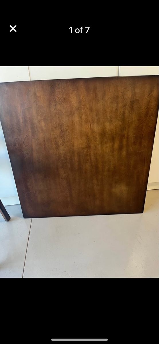 Dark Wood Dining Table Top with 4 Legs - Rectangular and 4 Bar Height Chairs