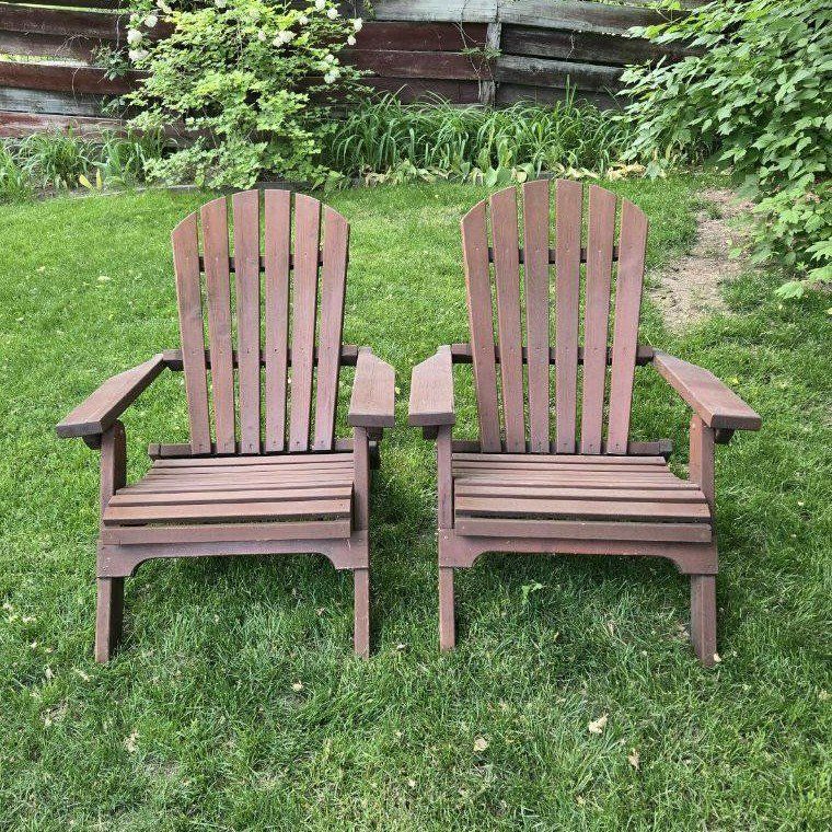 2 Folding Outdoor Wooden Adirondack Patio Chairs