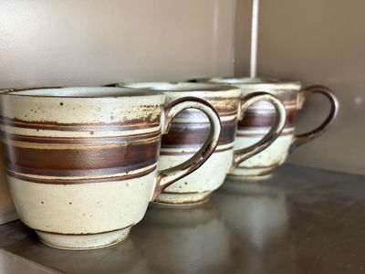Fab Japanese stoneware coffee mugs. vintage Mid Century Modern MCM Desert Sun