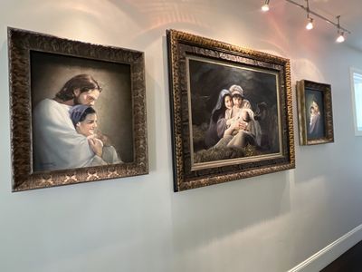 Liz Lemon Swindle Religious Art Prints - Set of 3 Framed Pictures - "Christ and Woman," "Mary and Baby," "Nativity"