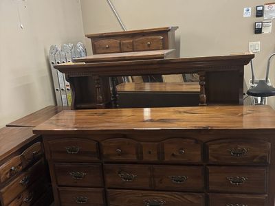 6 pcs Vintage Solid Wood Dresser set with Mirror & Matching Nightstands, Dark Brown Finish