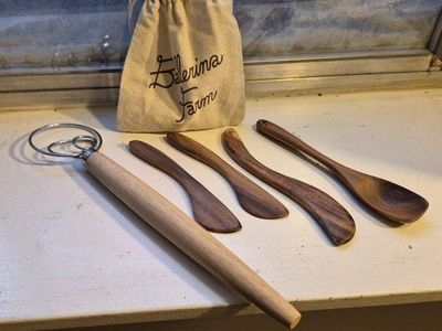 Wooden Spoon & Dough Hook Set - Baking & Cooking Utensils