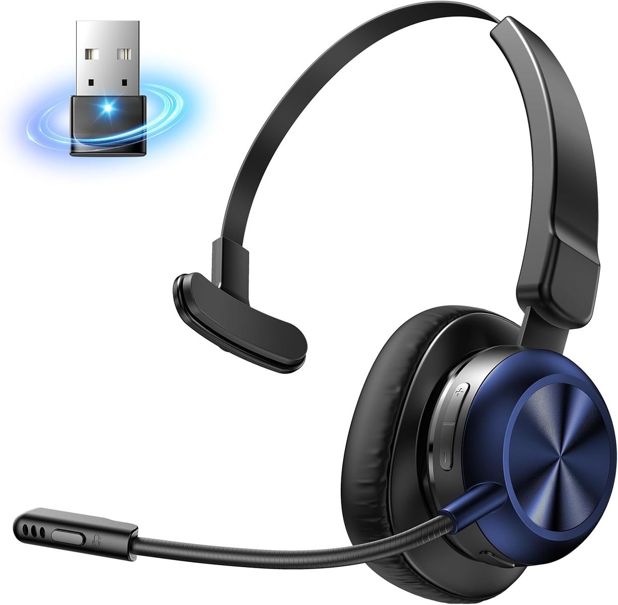 NEW Bluetooth Headset with USB Dongle, Trucker Bluetooth Headset with AI Noise Cancelling Microphone & Mute Button, 50Hrs