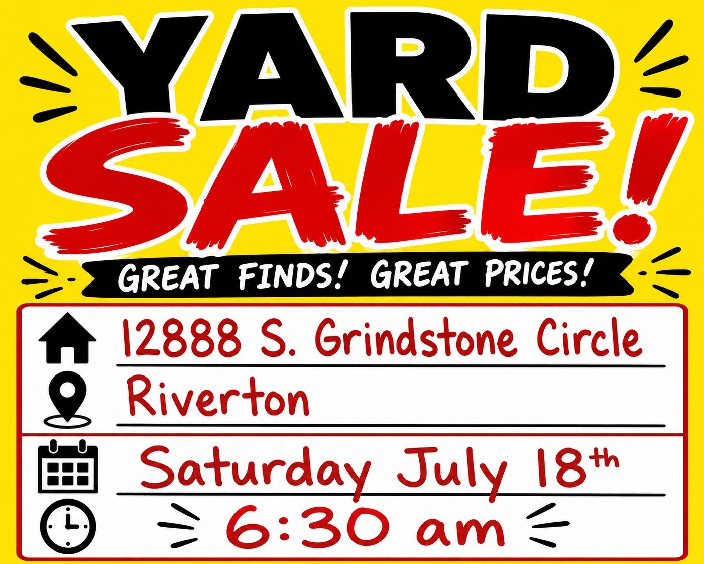 Yard Sale in Riverton: Great Finds, Great Prices! Saturday, July 18th at 6:30 AM