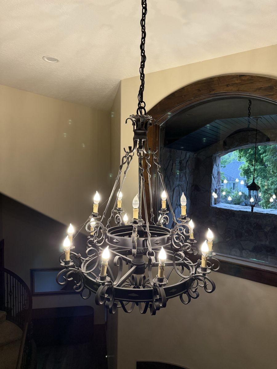 Large Wrought Iron Chandelier - Rustic/Medieval Style - 15 Light Fixture