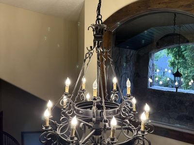 Large Wrought Iron Chandelier - Rustic/Medieval Style - 15 Light Fixture