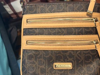Calvin Klein Brown Monogram Multi-Zip Crossbody Bag