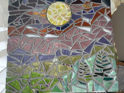 Full moon mosaic stained glass wall art