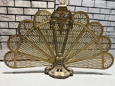 Vintage Brass Peacock Fireplace Fan Screen