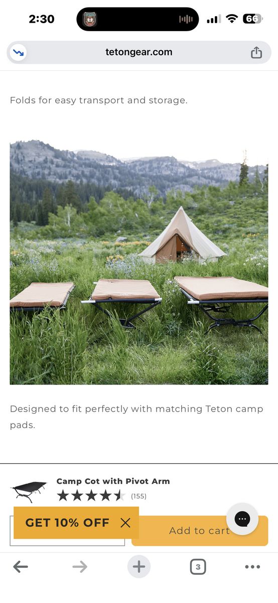 Teton Camping Cot & Rustic Ridge Cot With Pads