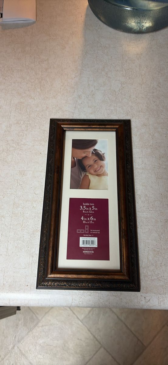 Double Photo Frame - Holds Two 3.5x5 or 4x6 Photos - Brown Metallic Decorative Frame