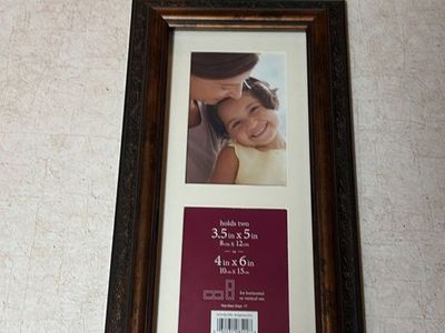Double Photo Frame - Holds Two 3.5x5 or 4x6 Photos - Brown Metallic Decorative Frame