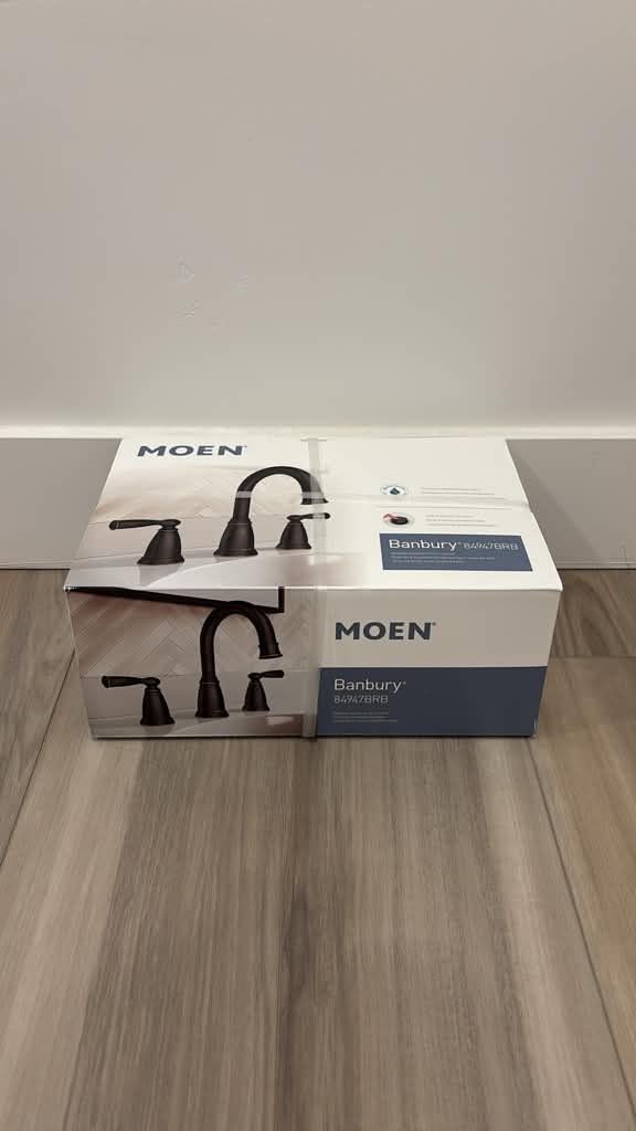 NEW- MOEN Banbury 8 in. Widespread Double Handle Bathroom Faucet in Medit. Bronze (Valve Included)