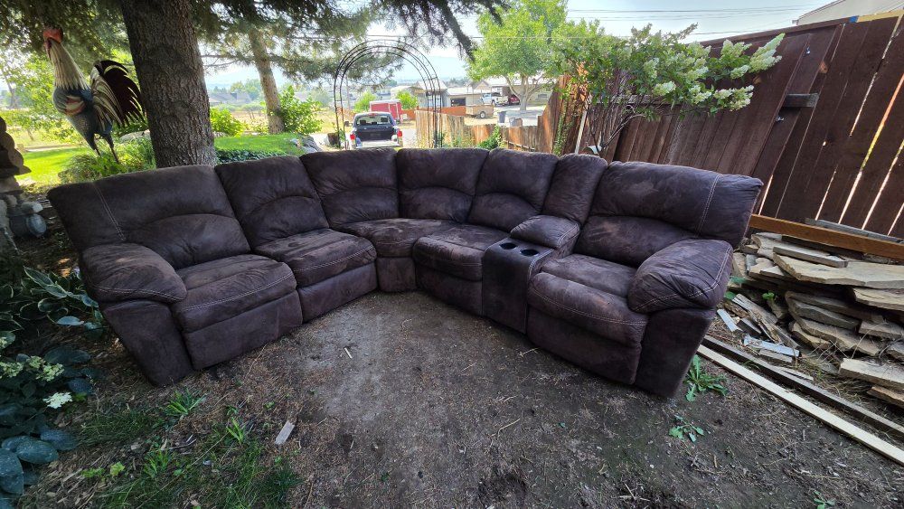 Brown Microfiber Reclining Sectional Sofa couch with Storage Console & Cup Holders