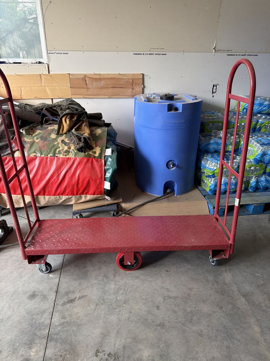 Red Flatbed Utility Cart Heavy Duty Dolly with Push Handles