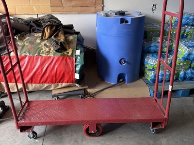 Red Flatbed Utility Cart Heavy Duty Dolly with Push Handles