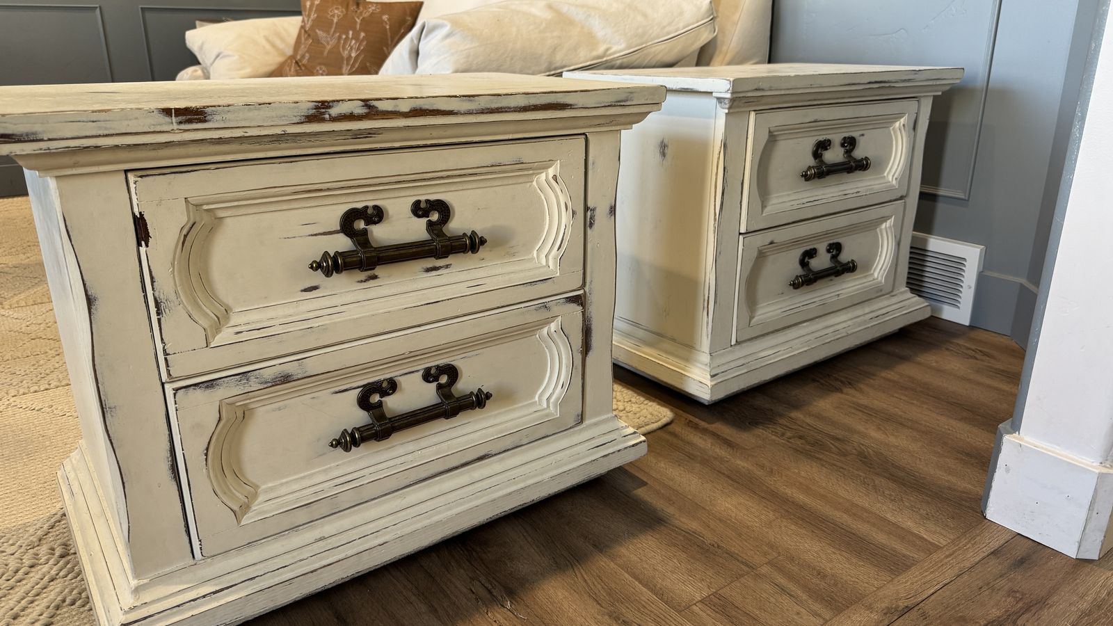 Matching Distressed Solid Wood Nightstands – Excellent Condition