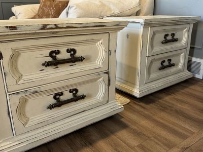 Matching Distressed Solid Wood Nightstands – Excellent Condition