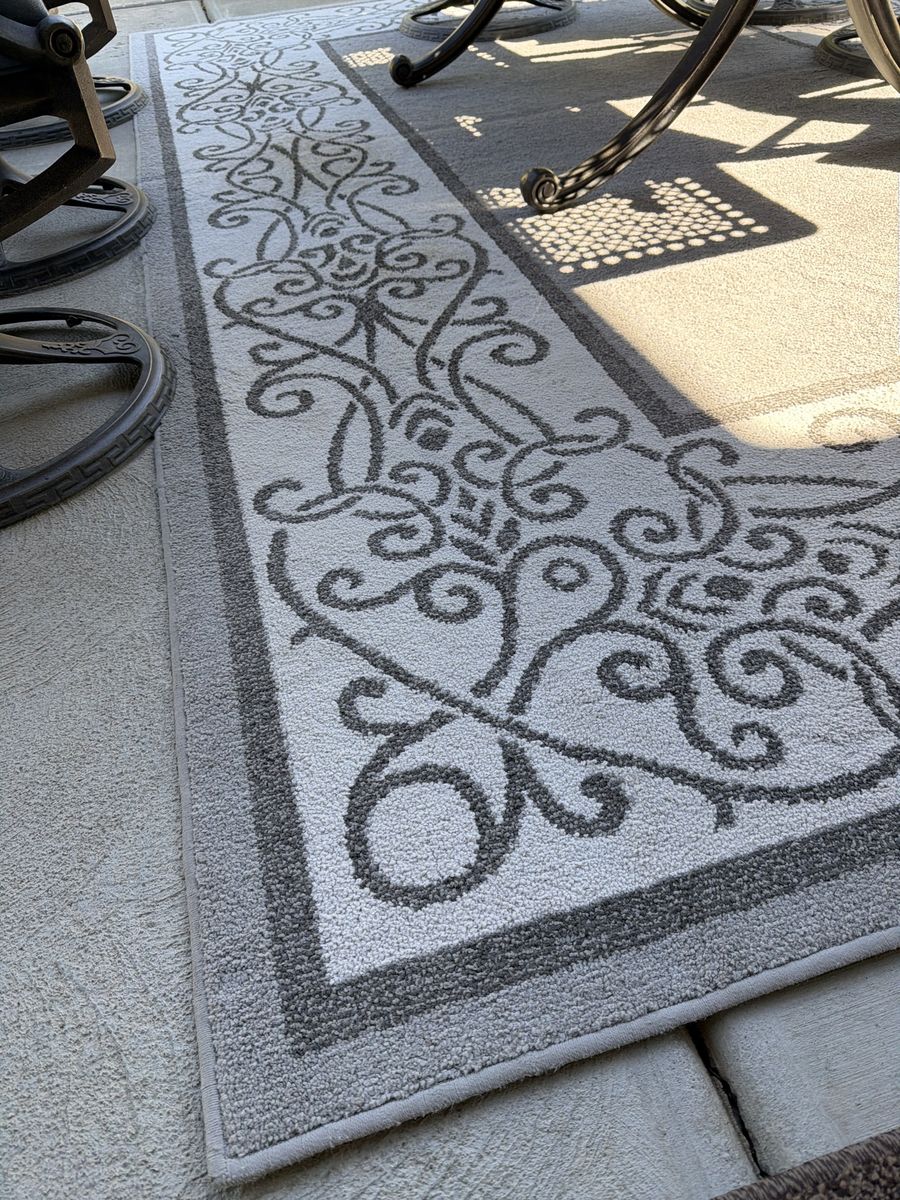 Gray Scroll Pattern Outdoor Area Rug Patio Carpet
