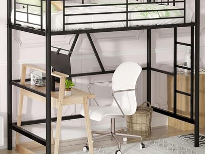 sturdy metal loft (bunk) bed - twin w/ mattress (used by remote worker for extra desk space)