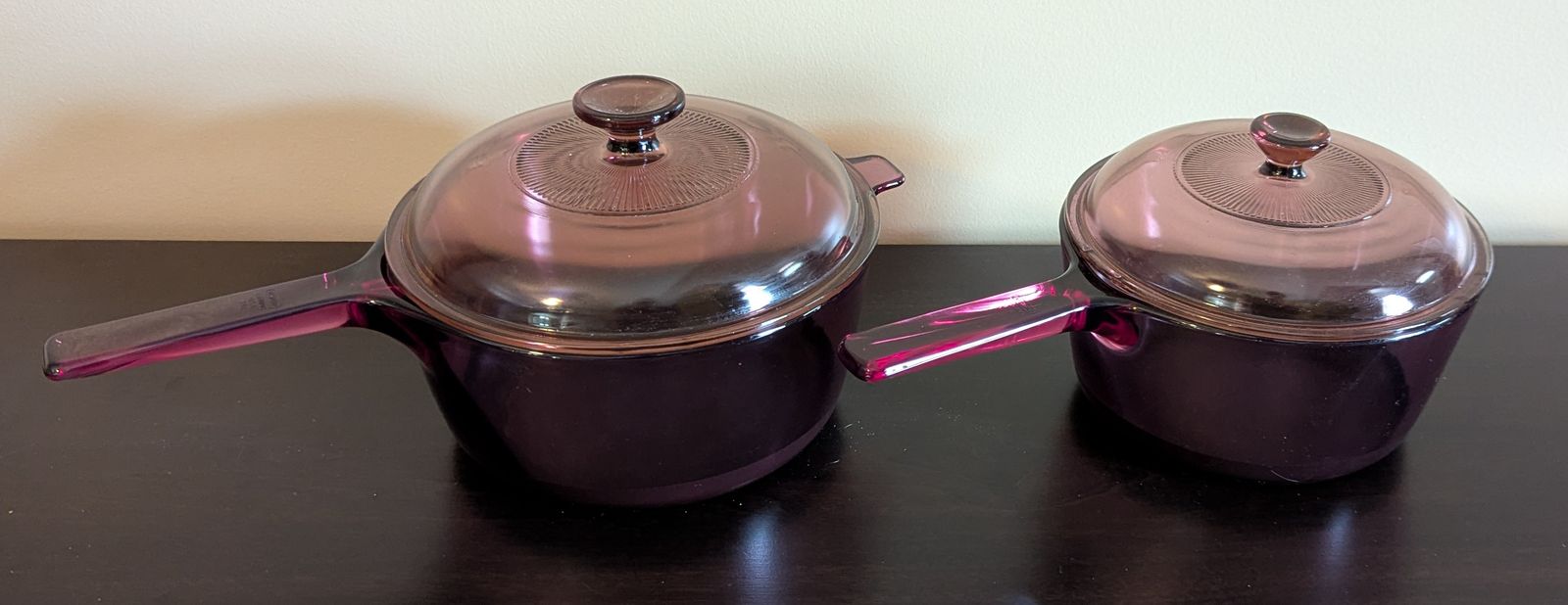 Vintage Visions Corning Cranberry Saucepan W/Lid Set - Non Stick  - 1.5 L and 2.5 L