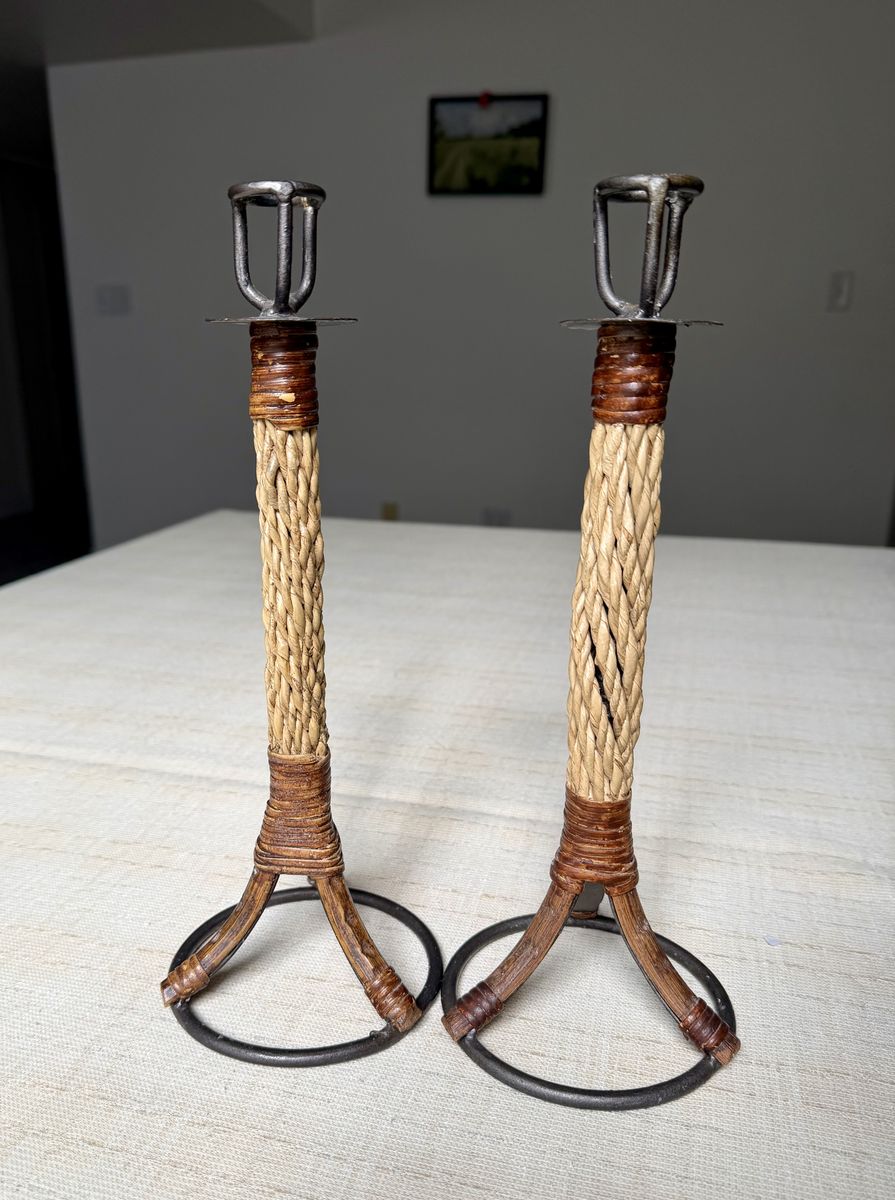 Tall Rustic Wicker Candle Holders