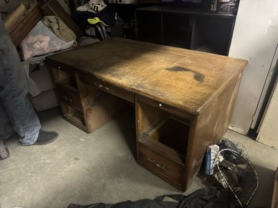 Vintage Wooden Executive Desk - Distressed Solid Wood Office Furniture