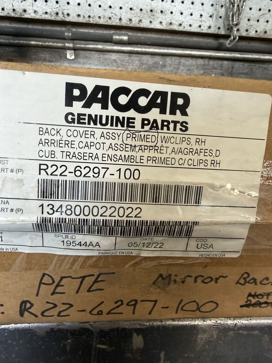 OEM PACCAR R22-6297-100 Genuine Parts Primed Right Hand Mirror Back Cover Assy
