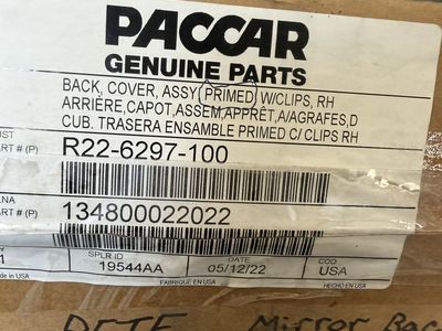 OEM PACCAR R22-6297-100 Genuine Parts Primed Right Hand Mirror Back Cover Assy