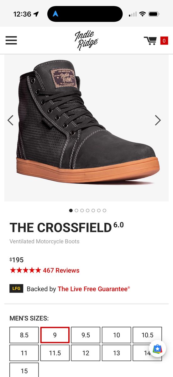 Indie Ridge Motorcycle Boots M Size 9- Crossfield