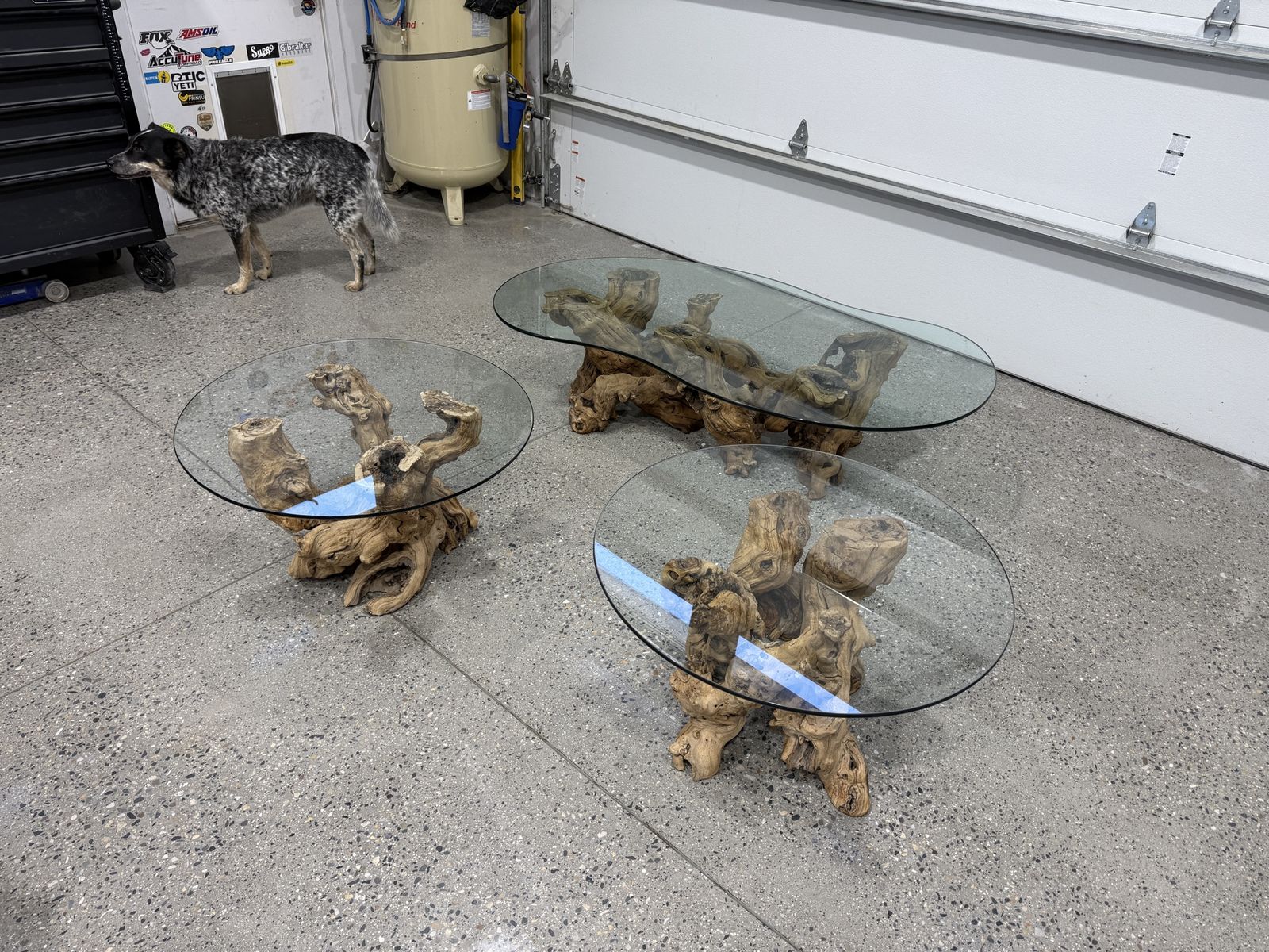 Rustic grapevine coffee table and 2 end tables.