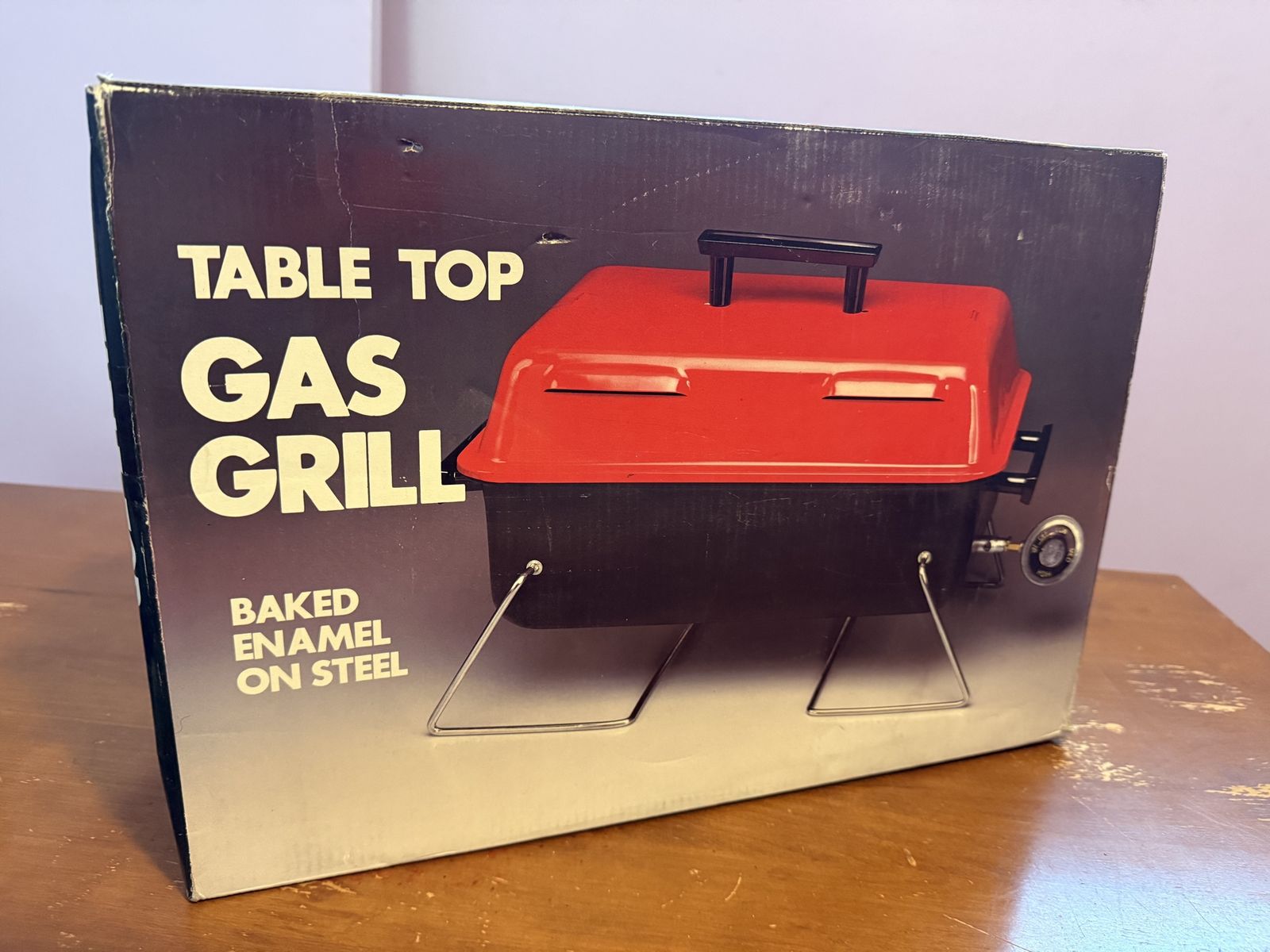 Vintage Table Top Gas Grill - Baked Enamel on Steel - Portable BBQ