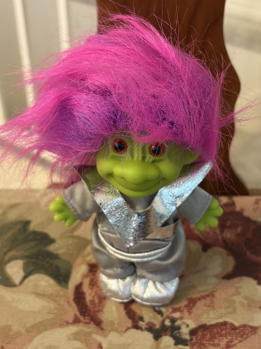 Vintage Russ Troll Doll Green Skin Pink Hair Silver Space Suit Retro Toy Figure