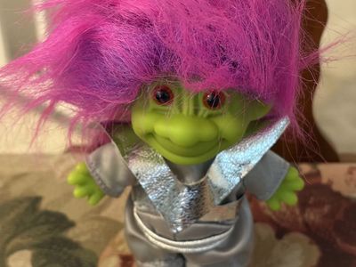 Vintage Russ Troll Doll Green Skin Pink Hair Silver Space Suit Retro Toy Figure